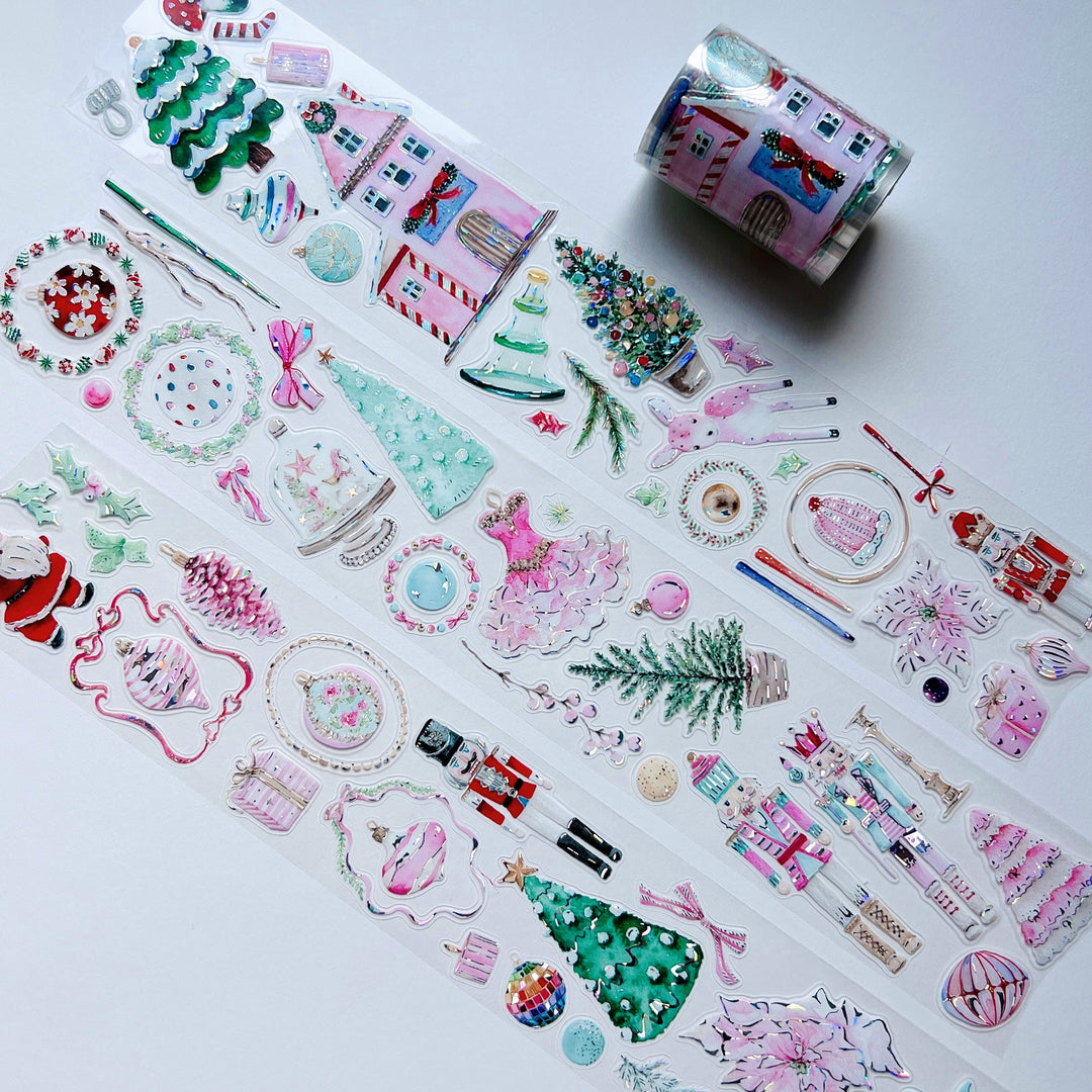 Close up of the illustrations on The Washi Tape Shop Pink Frost Wide Washi/PET Tape