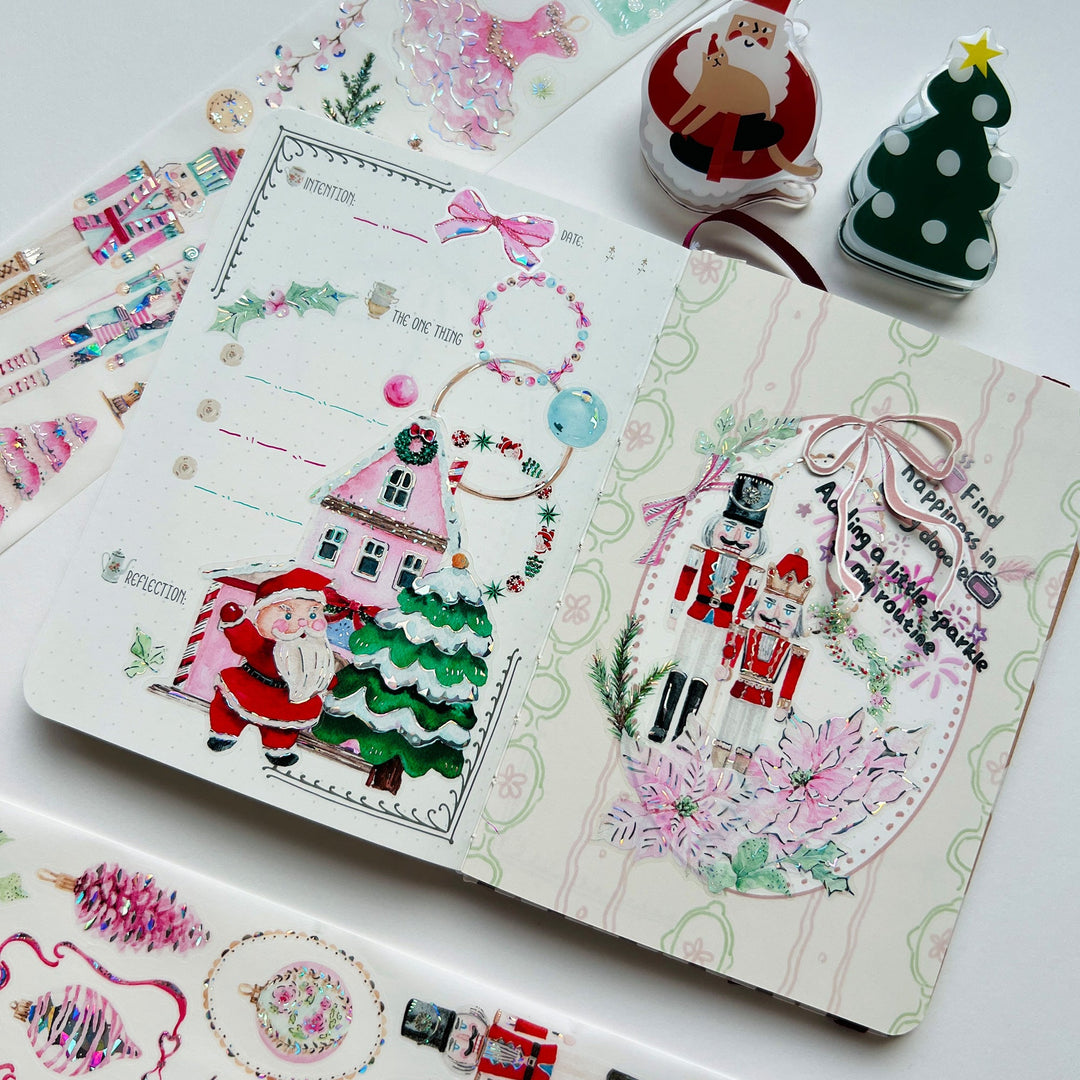Journal page decorated with pieces from The Washi Tape Shop Pink Frost Wide Washi/PET Tape