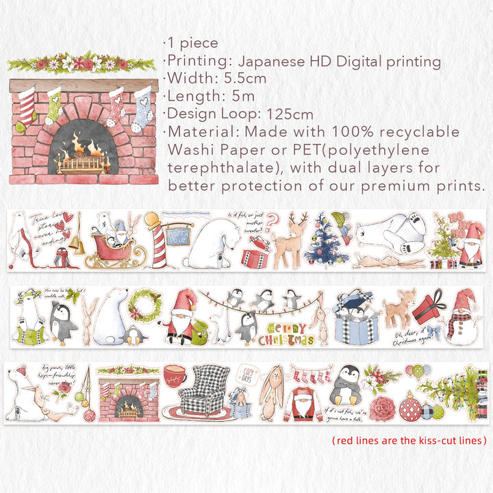 Full design loop and specifications for The Washi Tape Shop Polar Pals Wide Washi/PET Tape