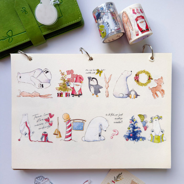 Journal page decorated with pieces from The Washi Tape Shop Polar Pals Wide Washi/PET Tape