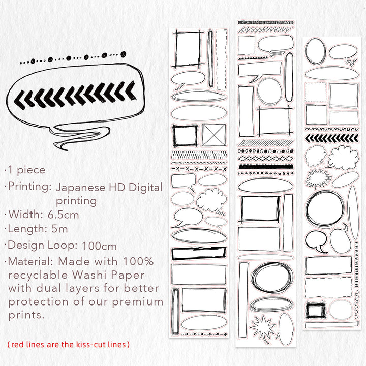 Full design loop and specifications for The Washi Tape Shop Speech Bubbles Wide Washi Tape
