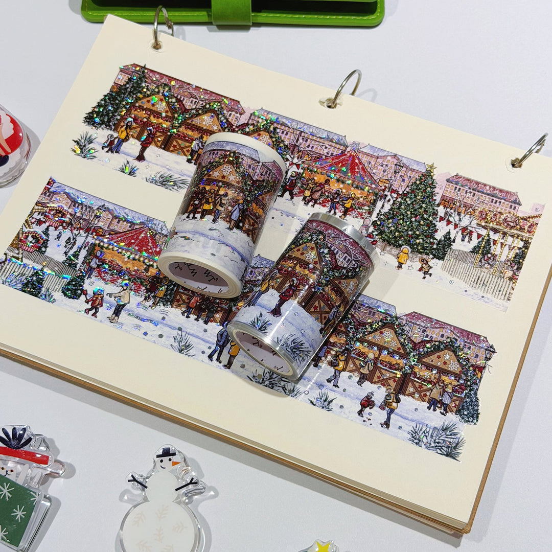 Journal decorated with The Washi Tape Shop Yuletide Glow Wide Washi/PET Tape with the rolls resting on the page