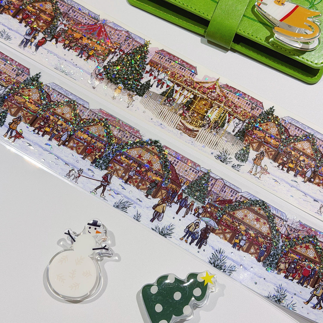 Strips of The Washi Tape Shop Yuletide Glow Wide Washi/PET Tape beside the washi and PET rolls