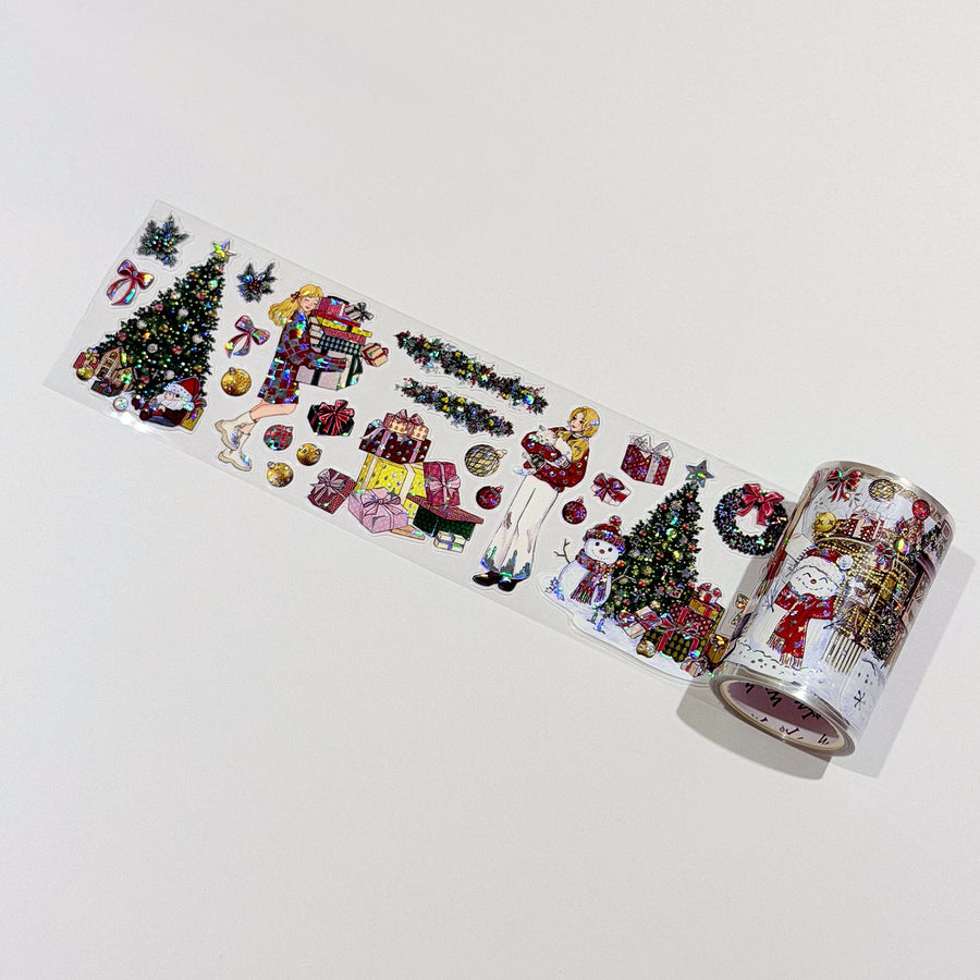Clear PET version of The Washi Tape Shop Yuletide Village Wide Washi/PET Tape unrolled