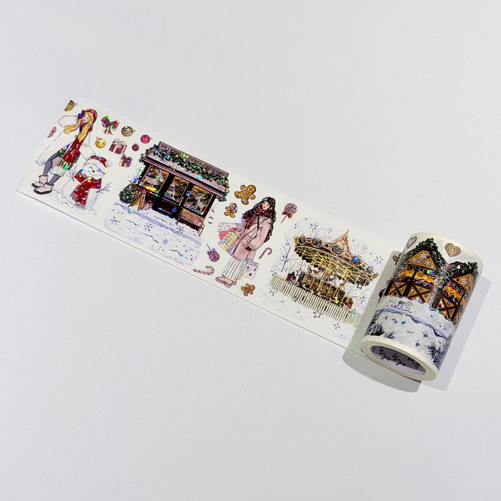Washi version of The Washi Tape Shop Yuletide Village Wide Washi/PET Tape unrolled