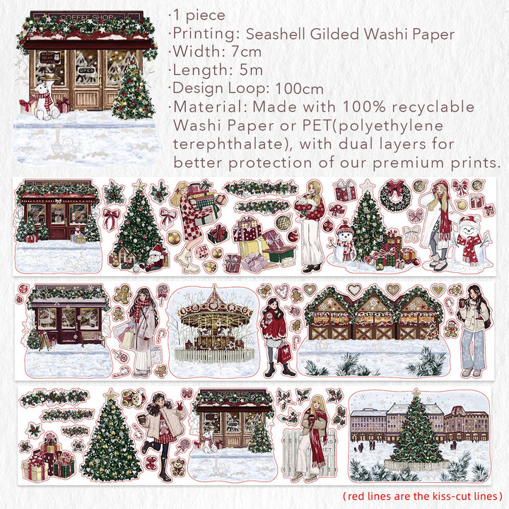 Full design loop and specifications for The Washi Tape Shop Yuletide Village Wide Washi/PET Tape