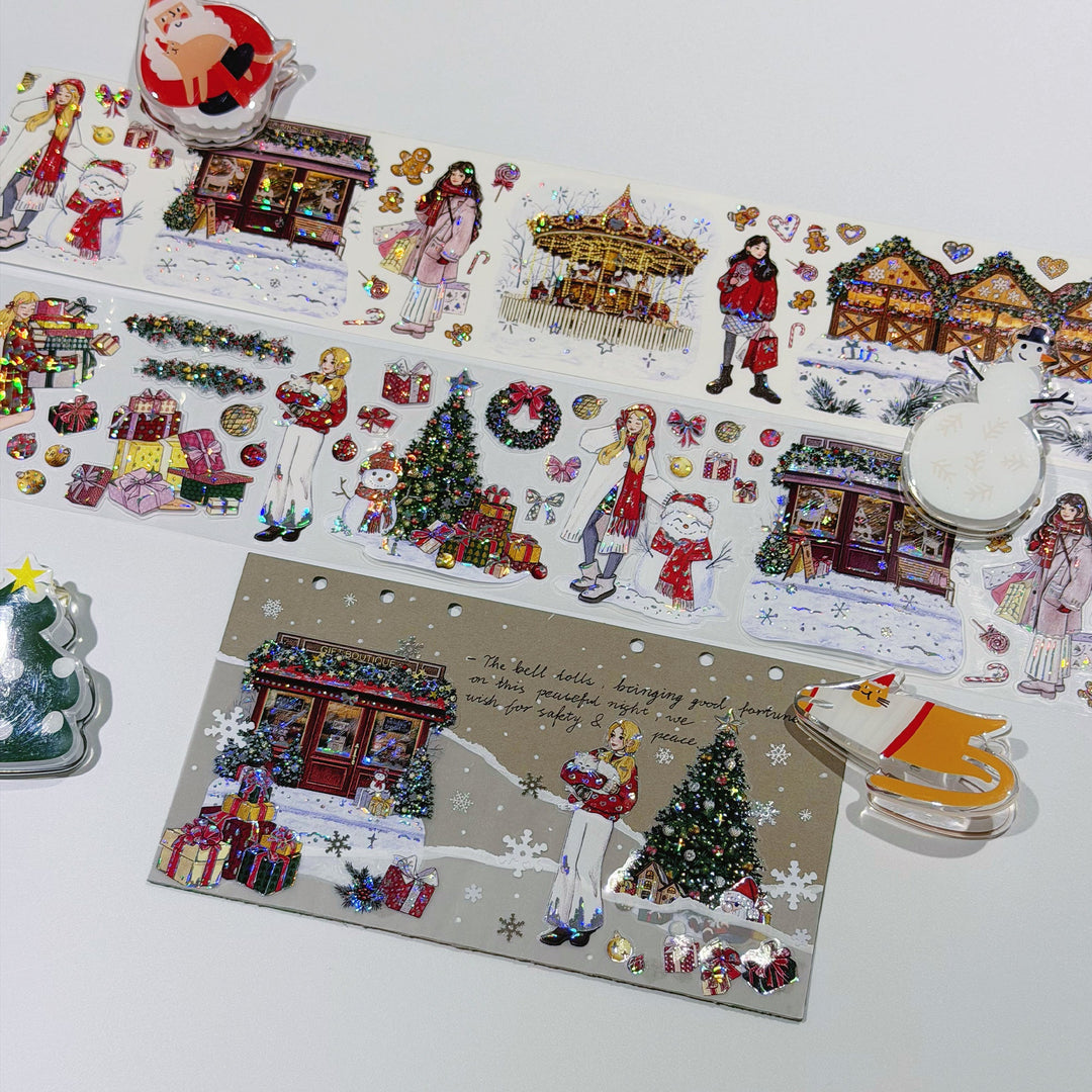 Open journal decorated with The Washi Tape Shop Yuletide Village Wide Washi/PET Tape