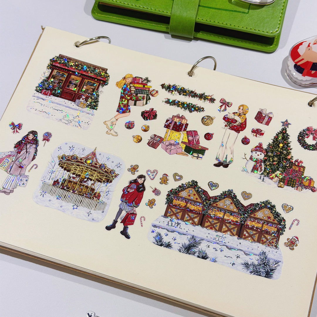 Journal page decorated with pieces from The Washi Tape Shop Yuletide Village Wide Washi/PET Tape