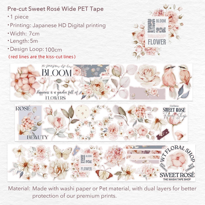 The Washi Tape Shop - Pre-cut Sweet Rose Wide Washi/PET Tape