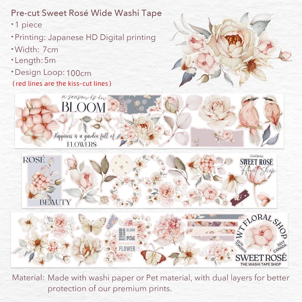 The Washi Tape Shop - Pre-cut Sweet Rose Wide Washi/PET Tape
