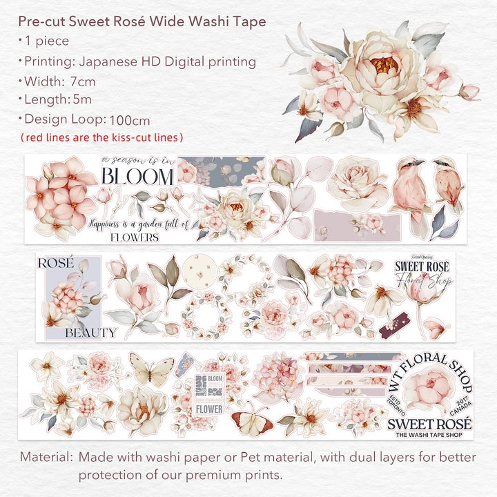 The Washi Tape Shop - Pre-cut Sweet Rose Wide Washi/PET Tape