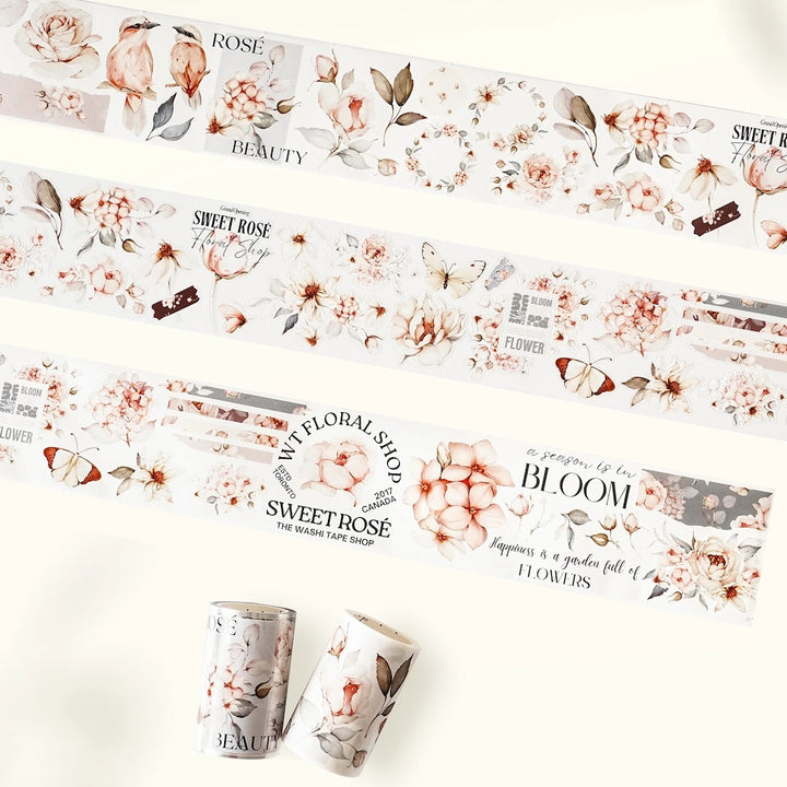 Pre cut washi/PET tape from the washi tape shop sweet rose design laid out