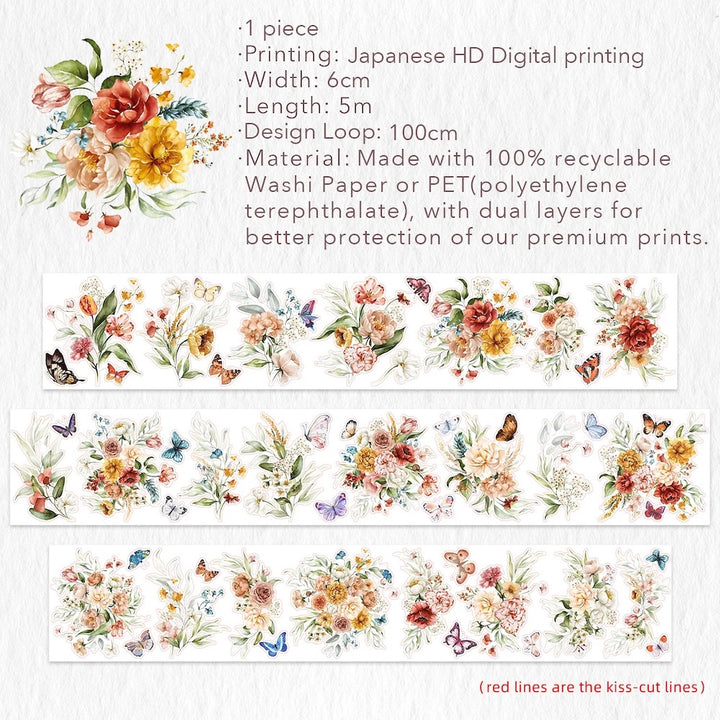 The Washi Tape Shop - Pre-Cut Floral Wave Wide Washi/PET Tape