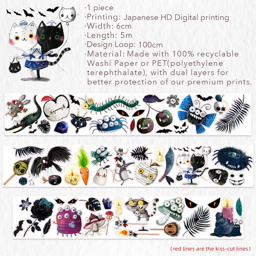 The Washi Tape Shop - Pre-Cut Midnight Monsters Wide Washi/PET Tape