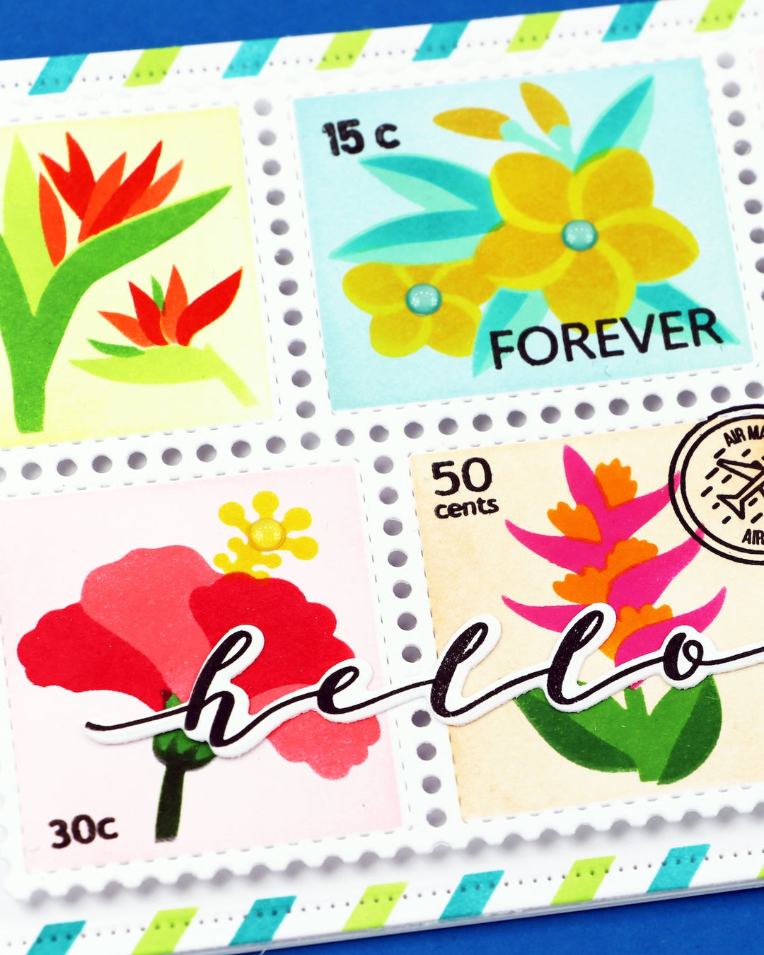 Waffle Flower - Postage Collage Tropical Flowers Stencil