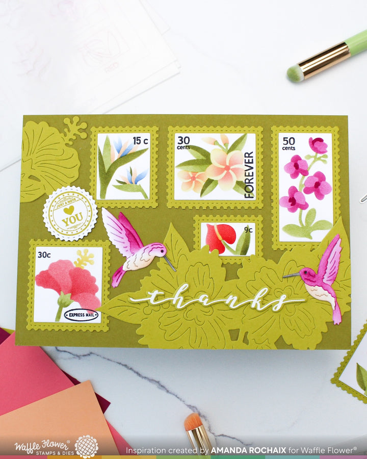 Waffle Flower - Postage Collage Tropical Flowers Stencil