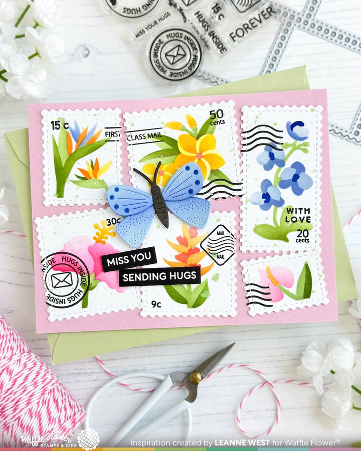 Waffle Flower - Postage Collage Tropical Flowers Stencil