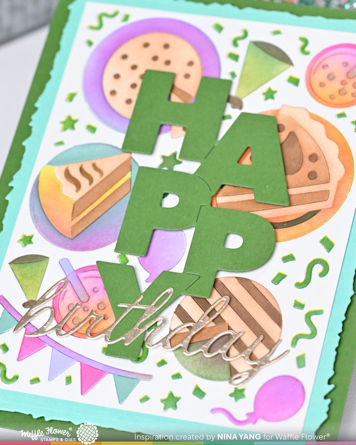 Waffle Flower - Overlapping Vertical Happy Word Die