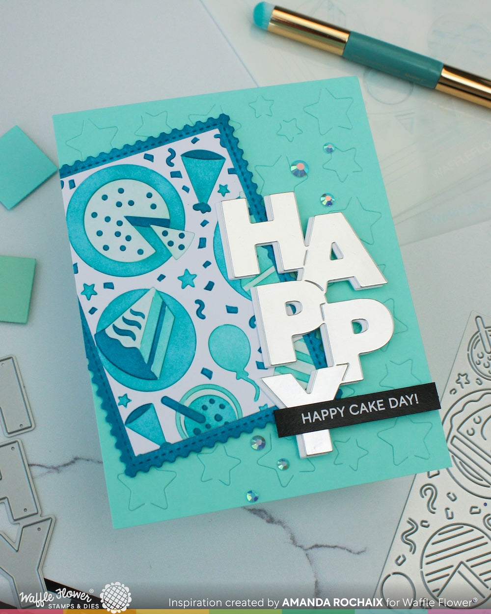 Waffle Flower - Overlapping Vertical Happy Word Die