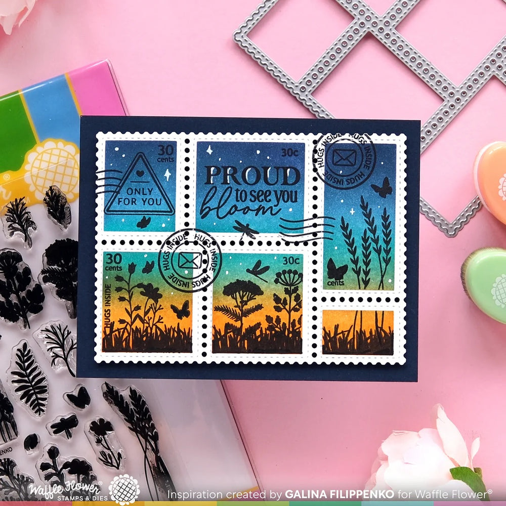 Waffle Flower Postage Collage Wild Flower Silhouettes Stamp Set 421691