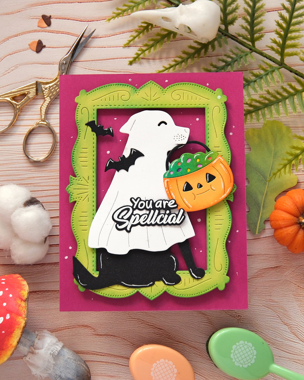 Waffle Flower Happy Haunting Dog Die - handmade card project by Galina