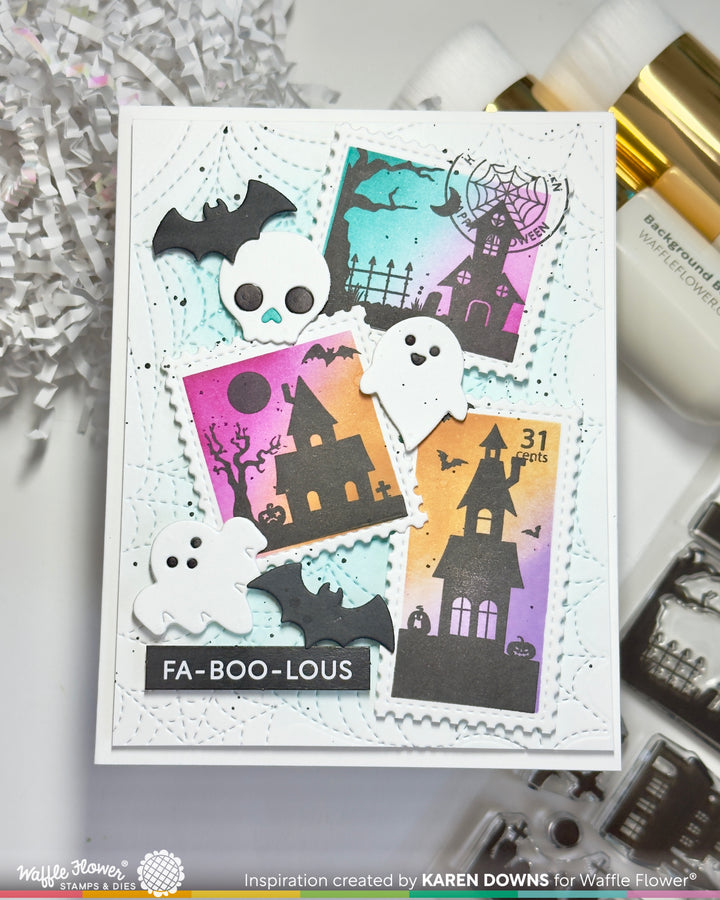 Waffle Flower Postage Collage Haunted House Silhouette Stamp Set - handmade card project by Karen, photo 2