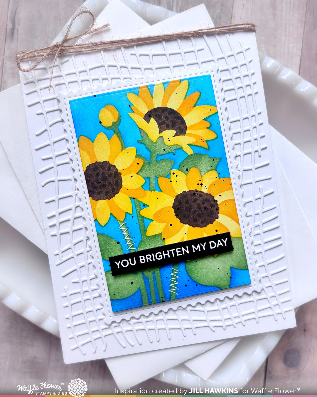 Waffle Flower NPC Sunflower Stencil - handmade card project by Jill