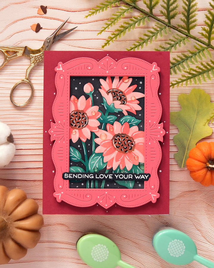 Waffle Flower NPC Sunflower Stencil - handmade card project by Galina