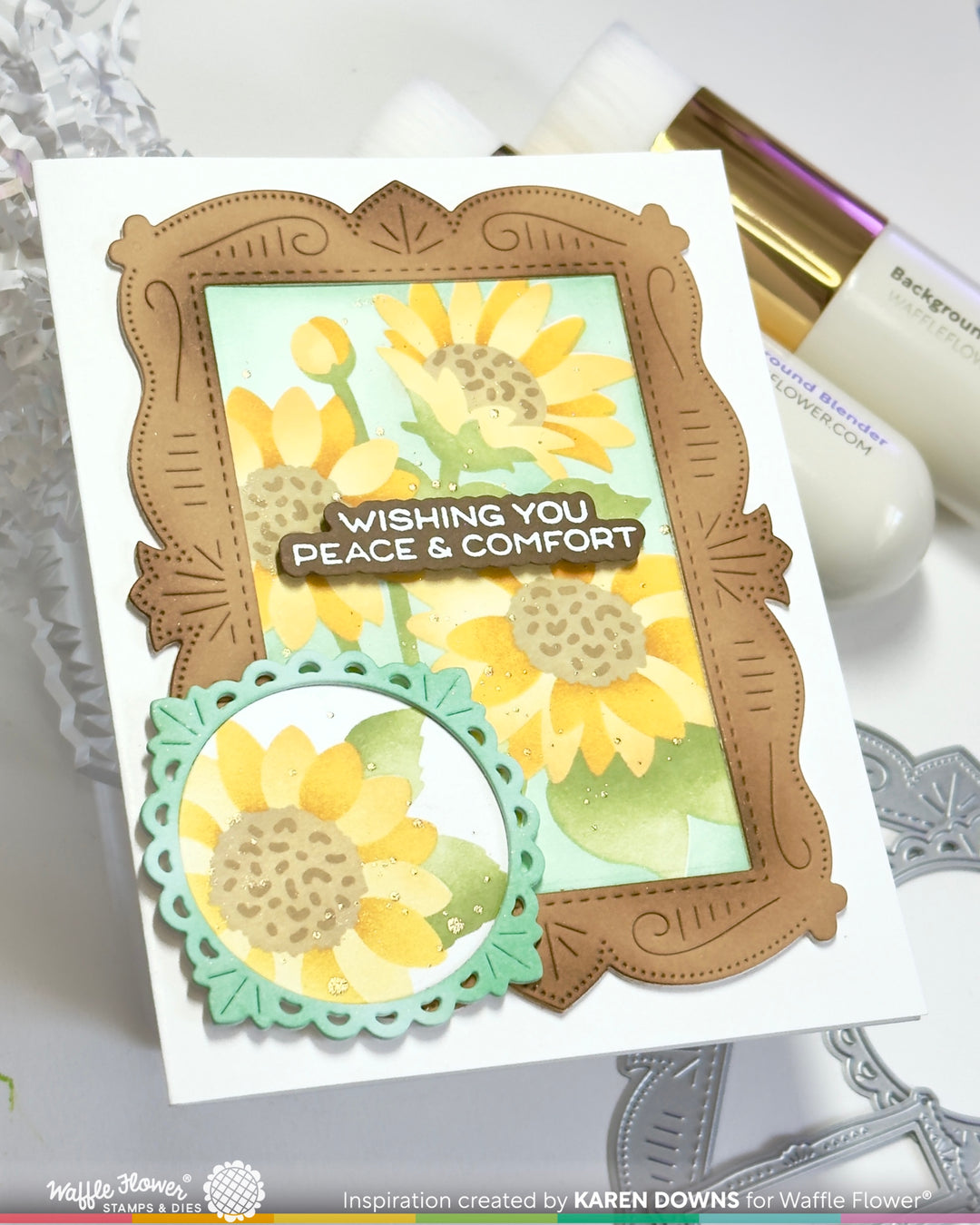 Waffle Flower NPC Sunflower Stencil - handmade card project by Karen
