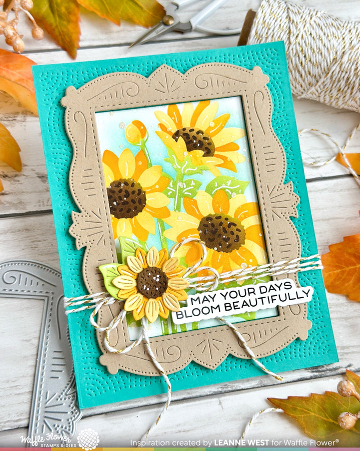 Waffle Flower NPC Sunflower Stencil - handmade card project by Leanne