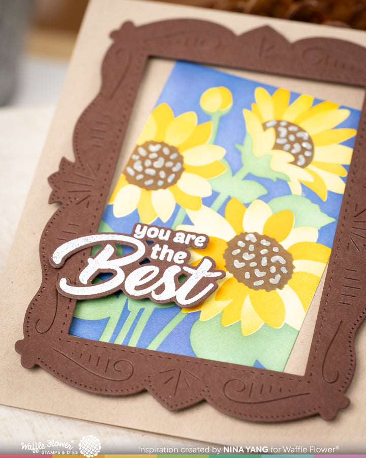 Waffle Flower NPC Sunflower Stencil - handmade card project by Nina