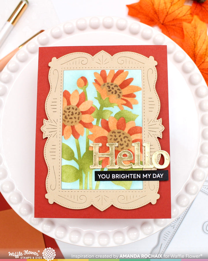 Waffle Flower NPC Sunflower Stencil - handmade card project by Amanda