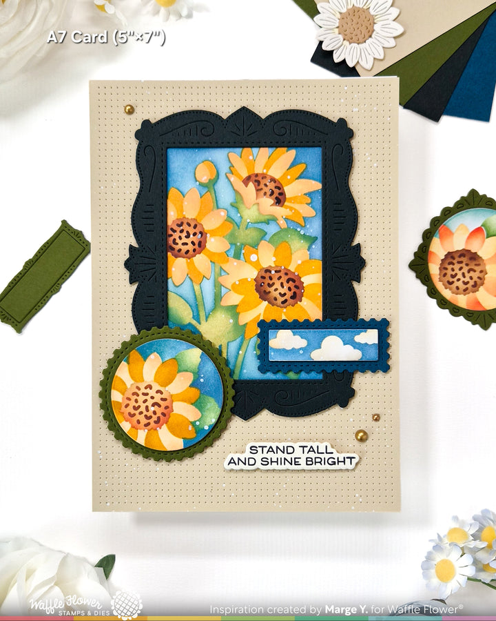 Waffle Flower NPC Sunflower Stencil - handmade card project by Marge