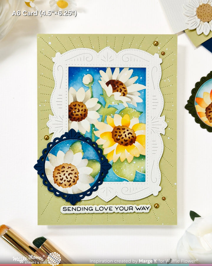 Waffle Flower NPC Sunflower Stencil - handmade card project by Marge, photo 2