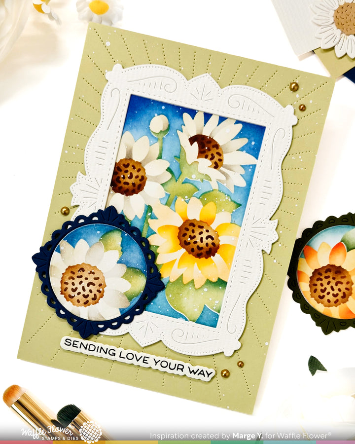 Waffle Flower NPC Sunflower Stencil - handmade card project by Marge, photo 3