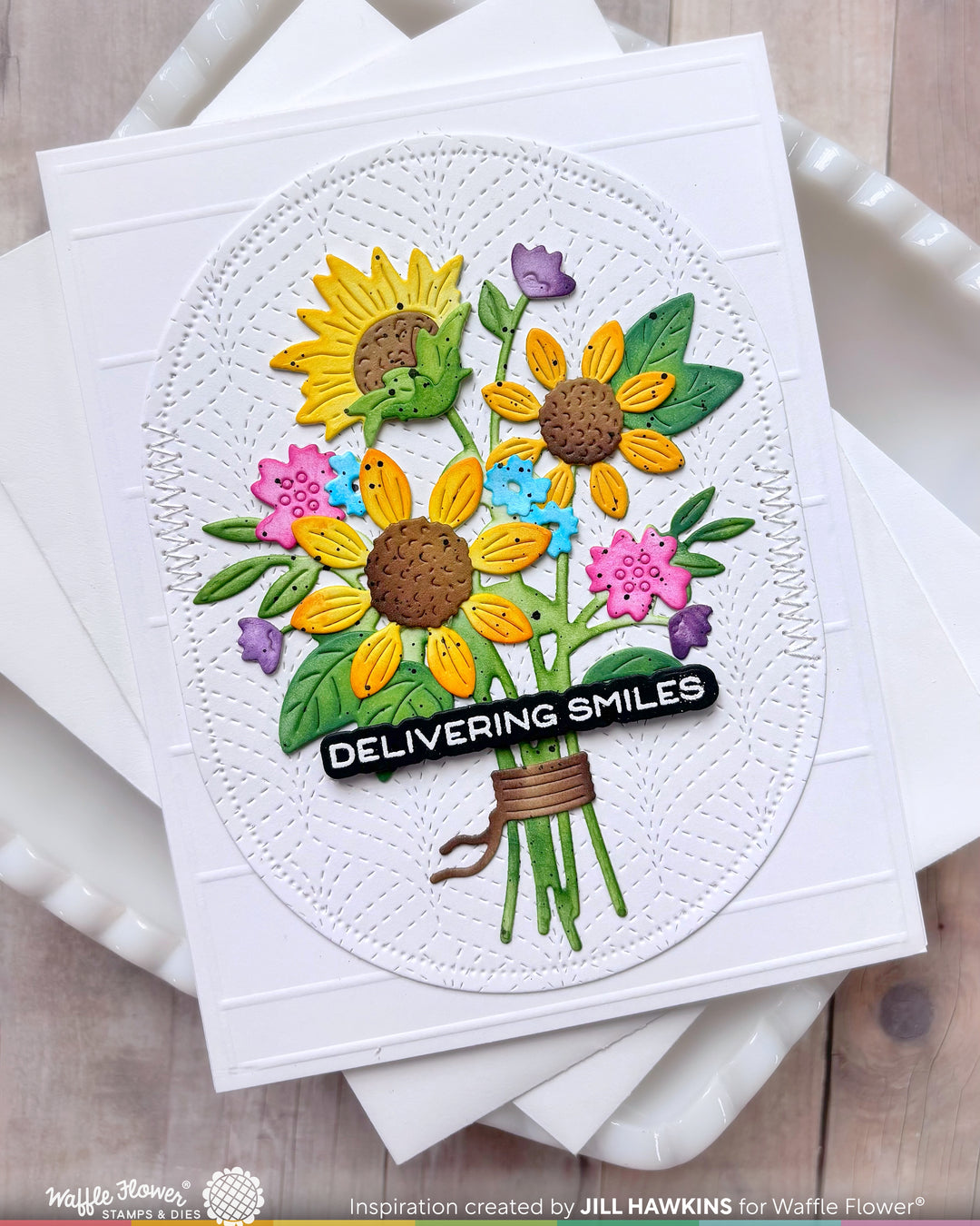 Waffle Flower Sunflower Bouquet Die - handmade card project by Jill