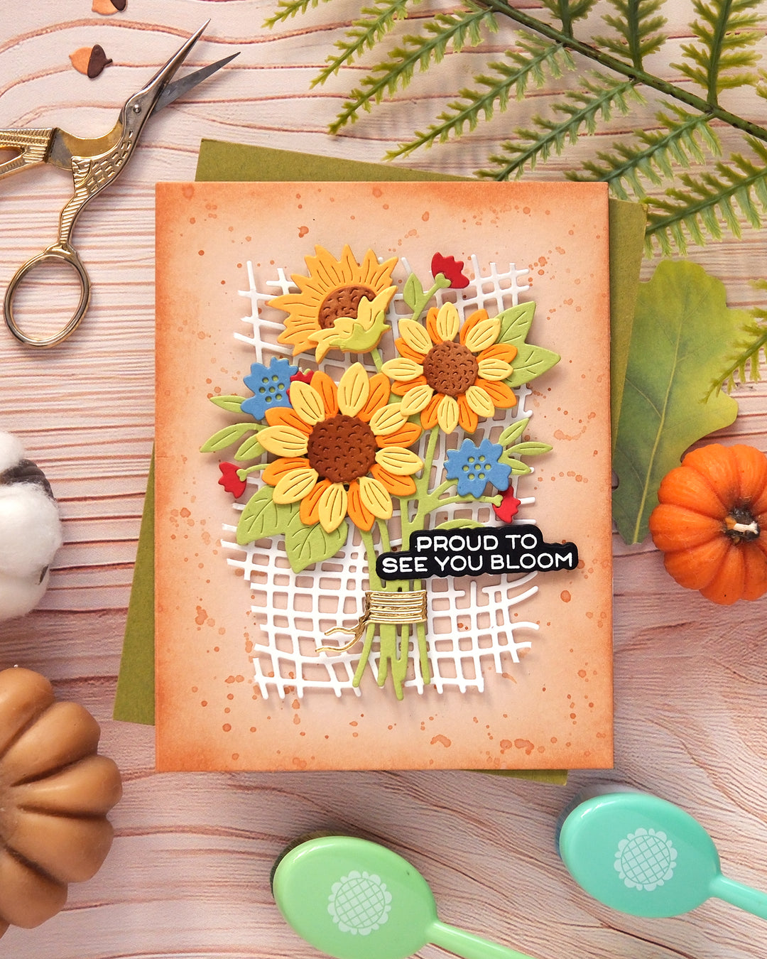 Waffle Flower Sunflower Bouquet Die - handmade card project by Galina