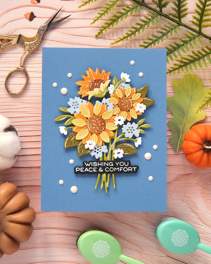 Waffle Flower Sunflower Bouquet Die - handmade card project by Galina, photo 3