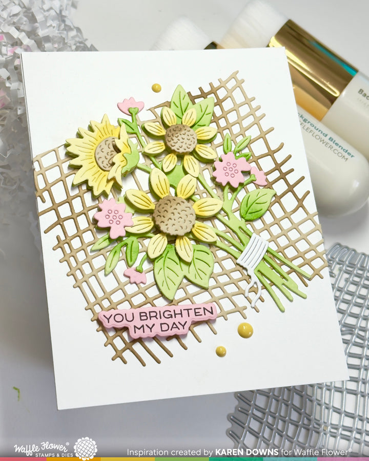Waffle Flower Sunflower Bouquet Die - handmade card project by Karen