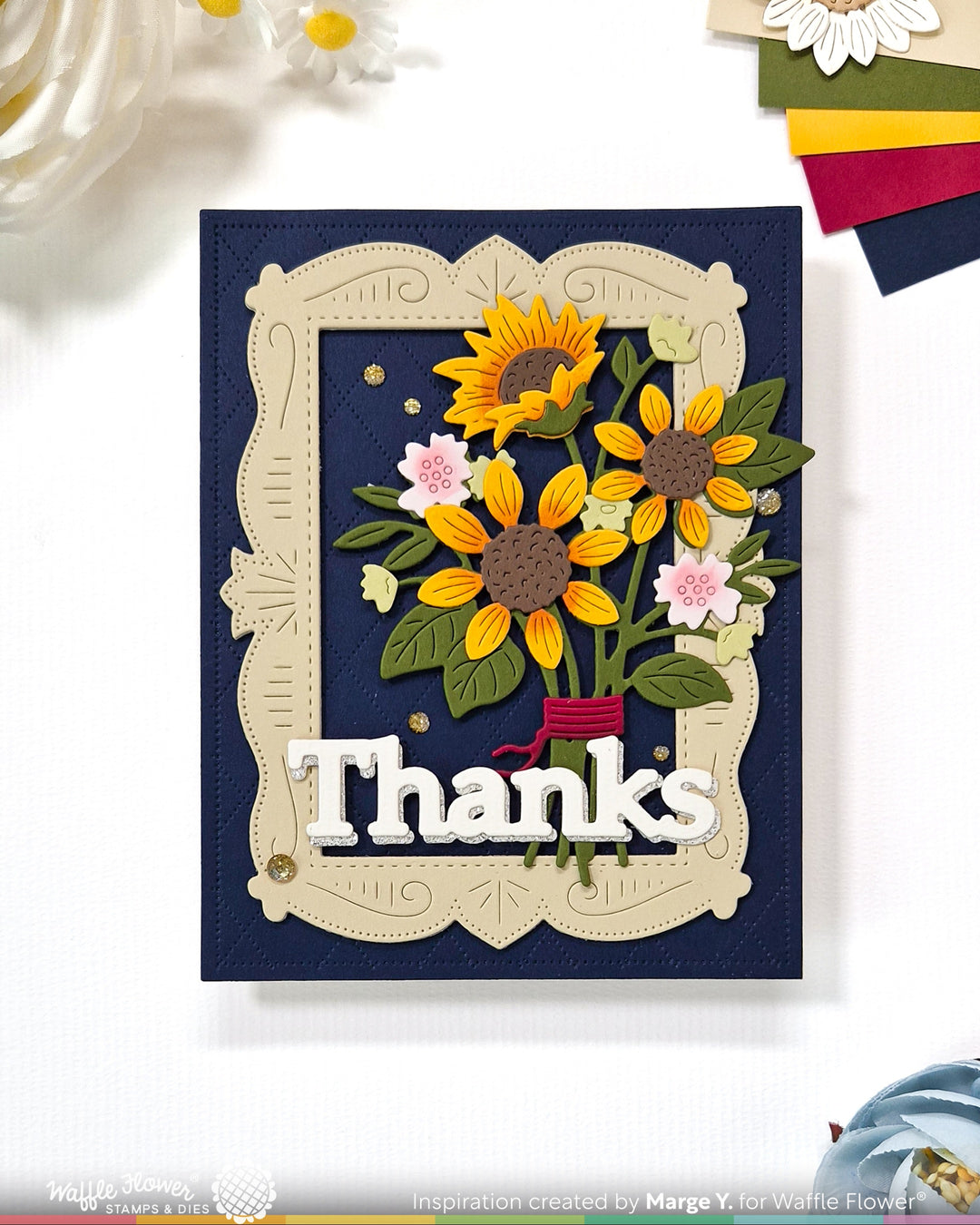 Waffle Flower Sunflower Bouquet Die - handmade card project by Marge