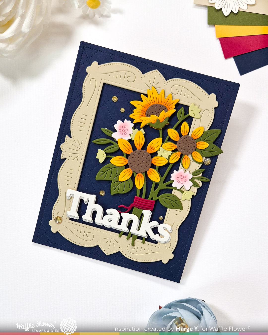 Waffle Flower Sunflower Bouquet Die - handmade card project by Marge, photo 6