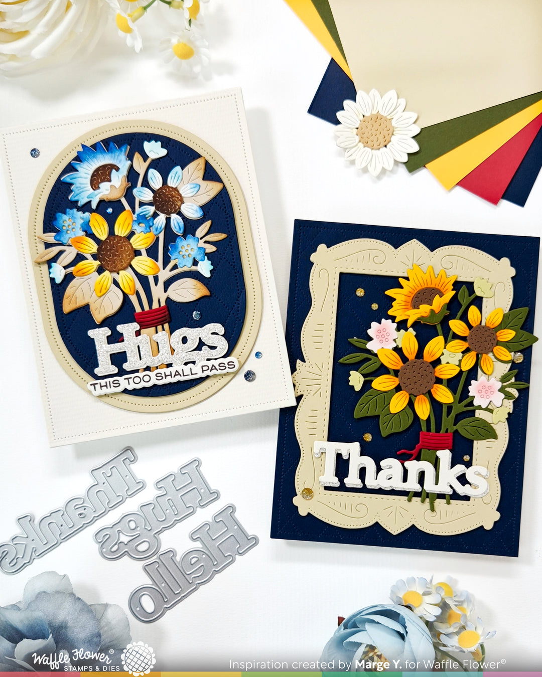 Waffle Flower Sunflower Bouquet Die - handmade card project by Marge, photo 5