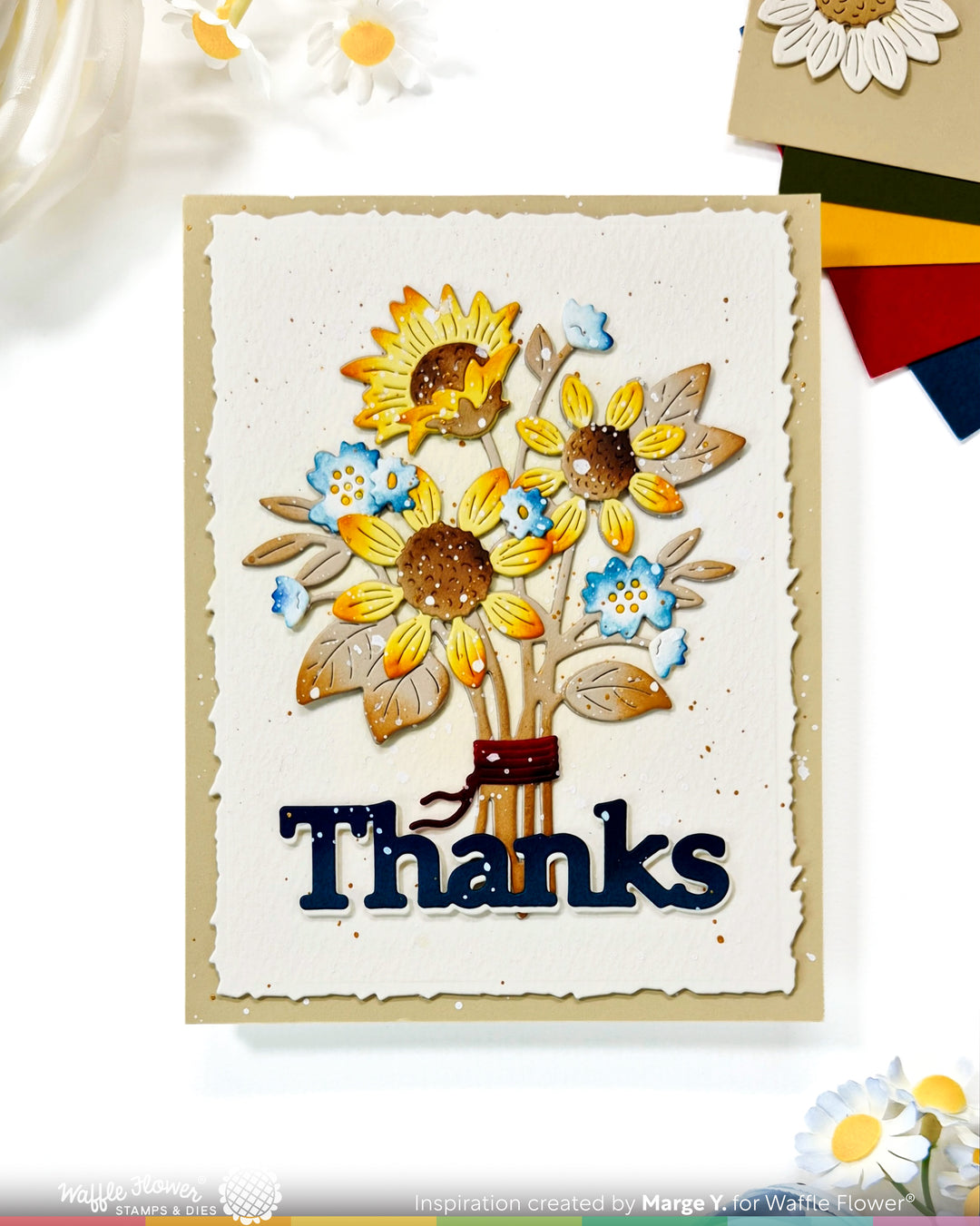 Waffle Flower Sunflower Bouquet Die - handmade card project by Marge, photo 4