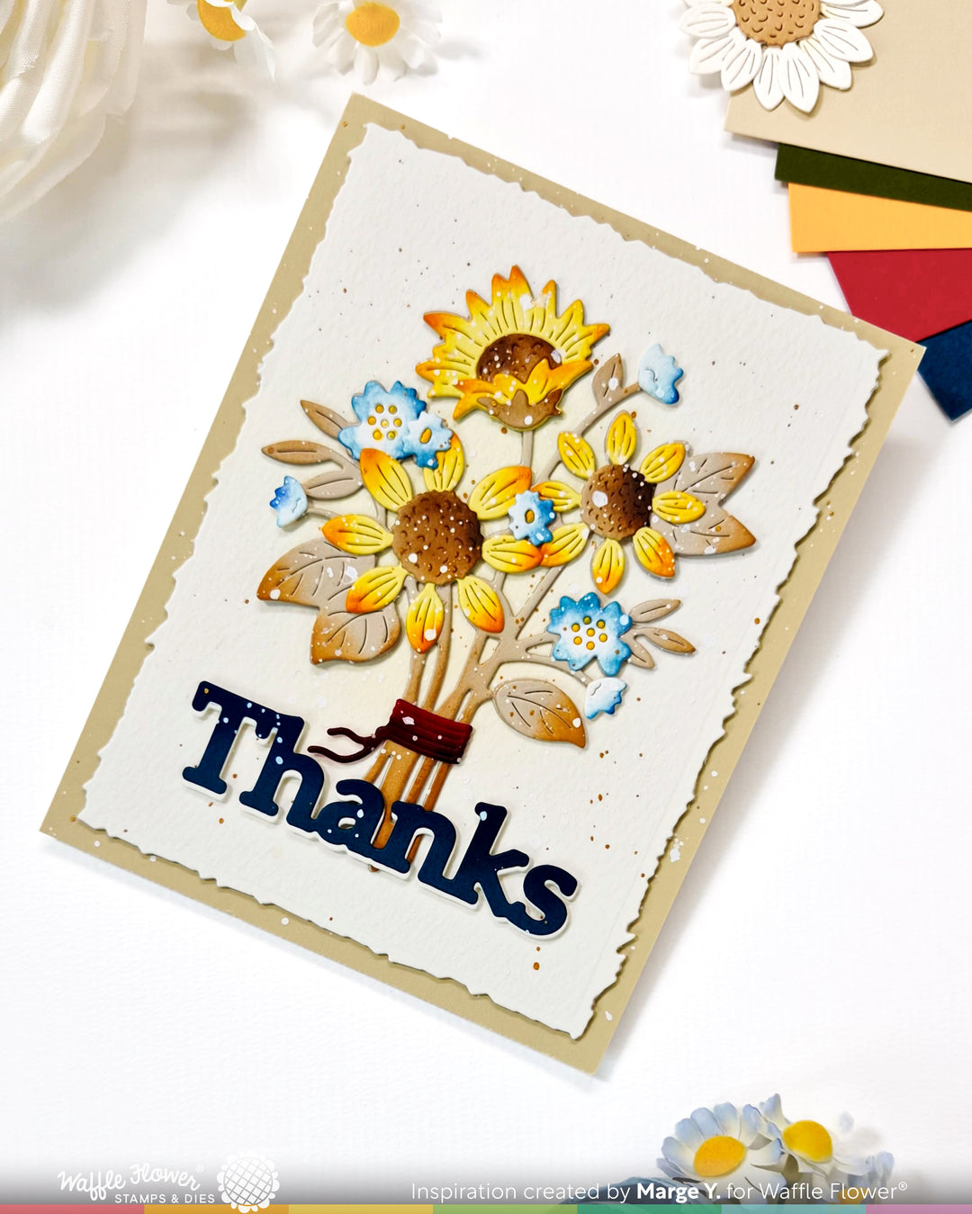 Waffle Flower Sunflower Bouquet Die - handmade card project by Marge, photo 7