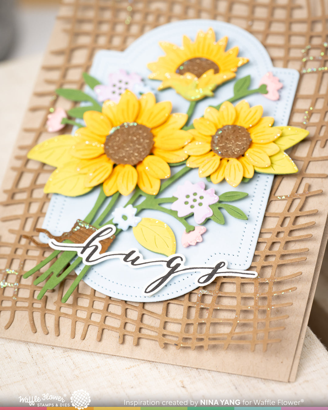 Waffle Flower Sunflower Bouquet Die - handmade card project by Nina, photo 2