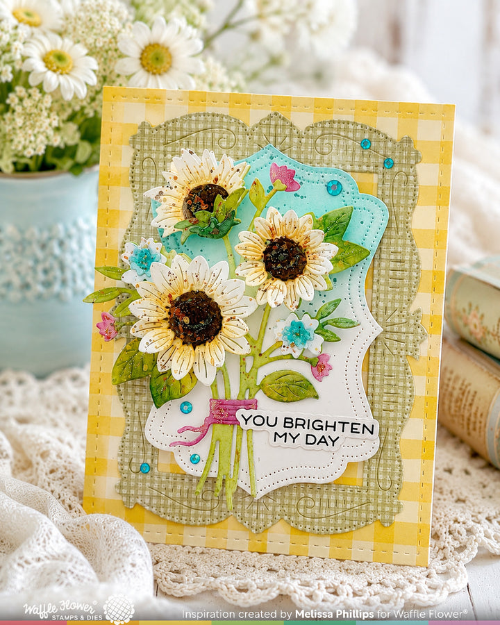 Waffle Flower Sunflower Bouquet Die - handmade card project by Melissa, photo 2