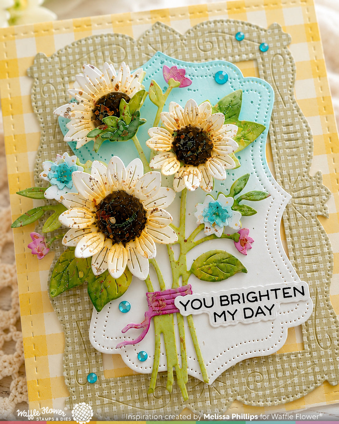 Waffle Flower Sunflower Bouquet Die - handmade card project by Melissa