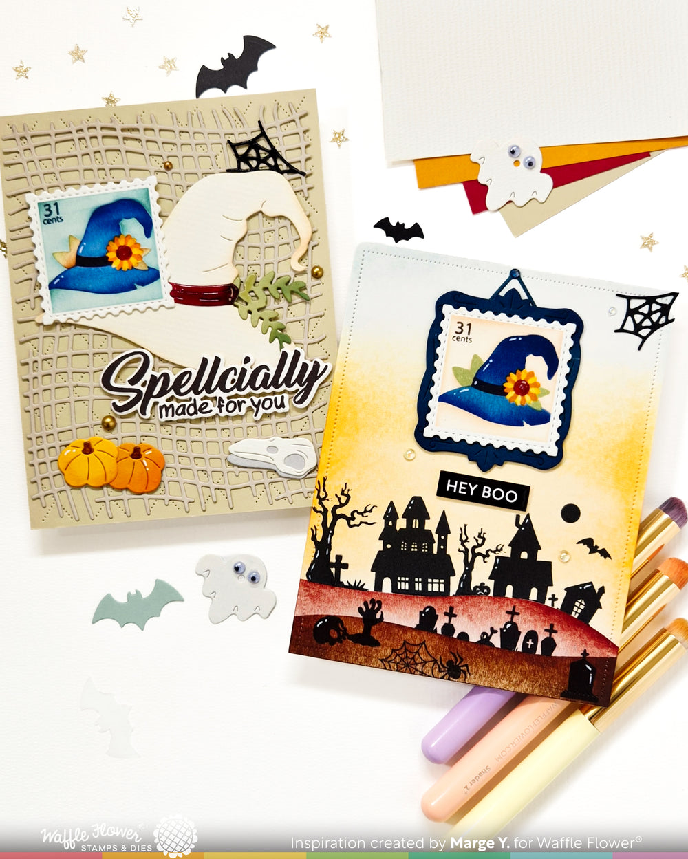Waffle Flower Square Postage Spellcial Stencil - handmade card project by Marge