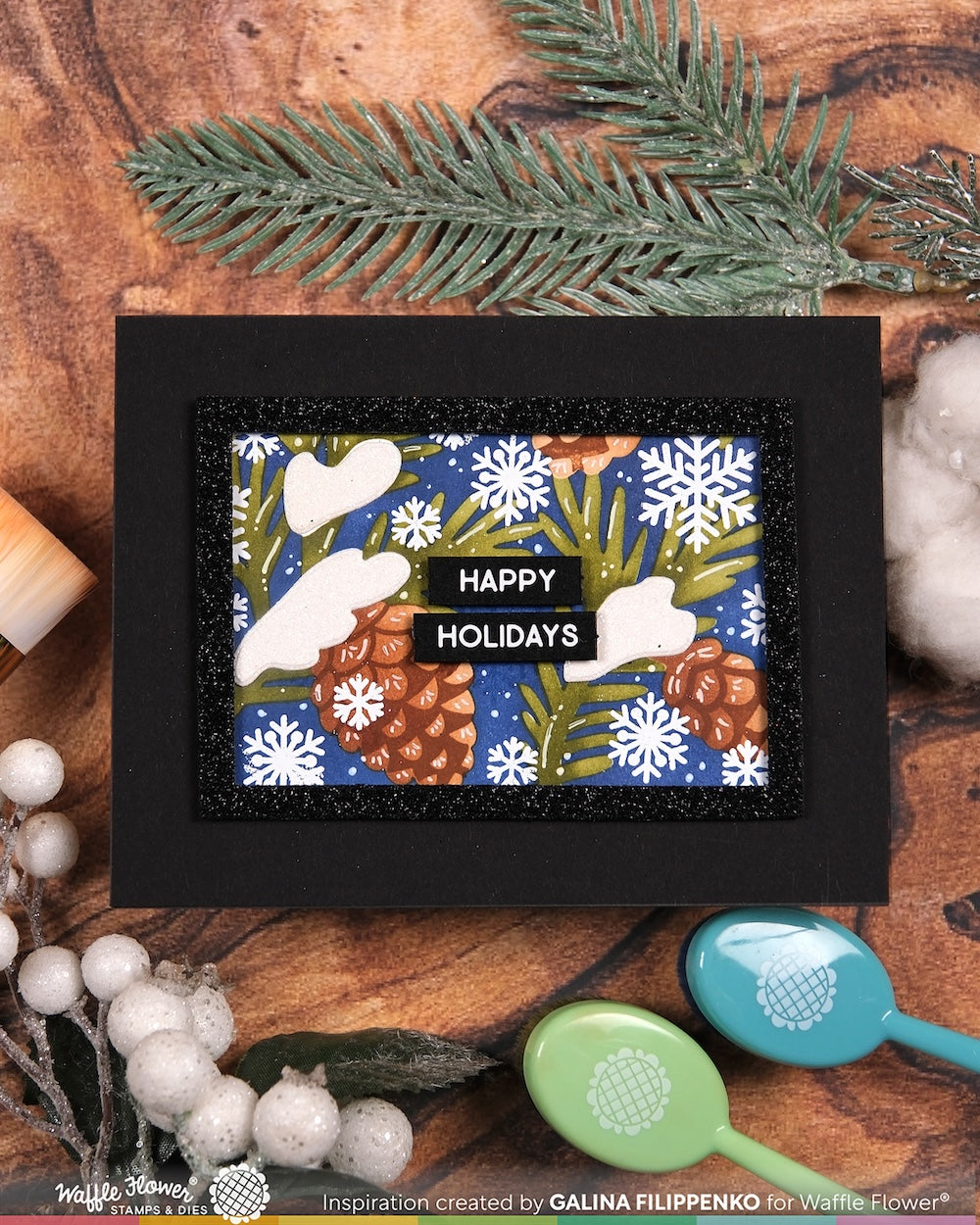 Waffle Flower - Snowcapped Pinecone Details Stamp Set