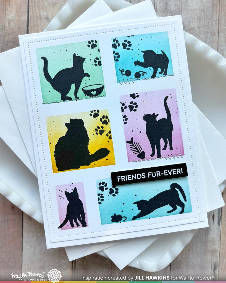 Waffle Flower - Postage Collage Cat Silhouettes Stamp Set